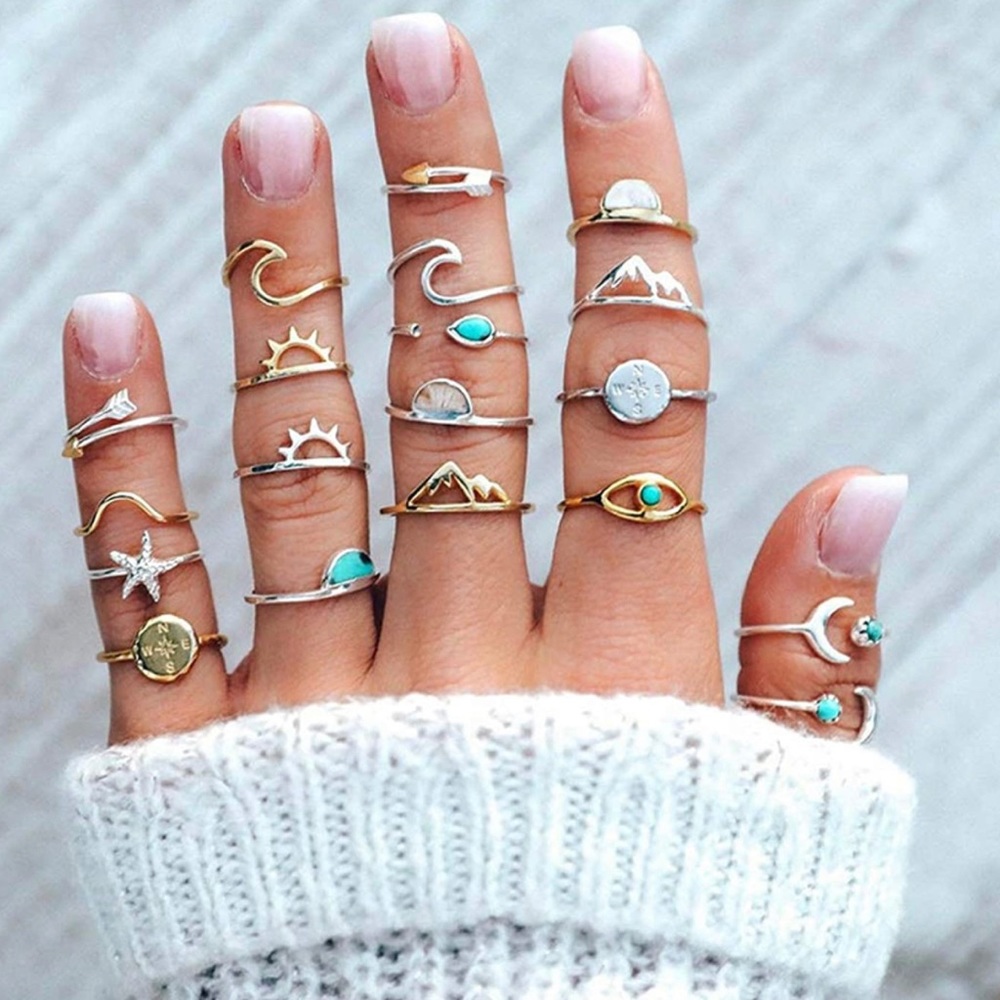 RETRO BOHO 19 Pc Knuckle Ring Set Stackable Midi Finger Rings ~ Cottage Whimsy